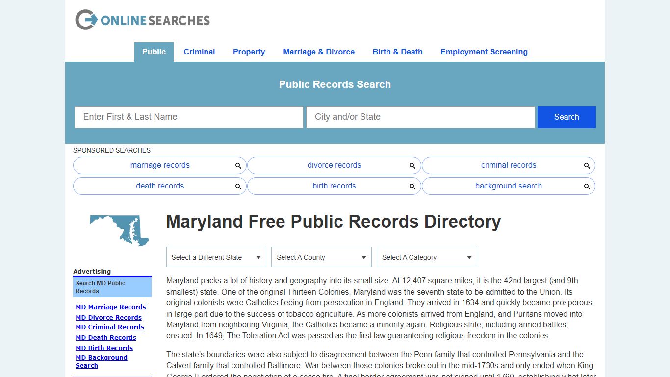 Maryland Free Public Records Directory - OnlineSearches.com